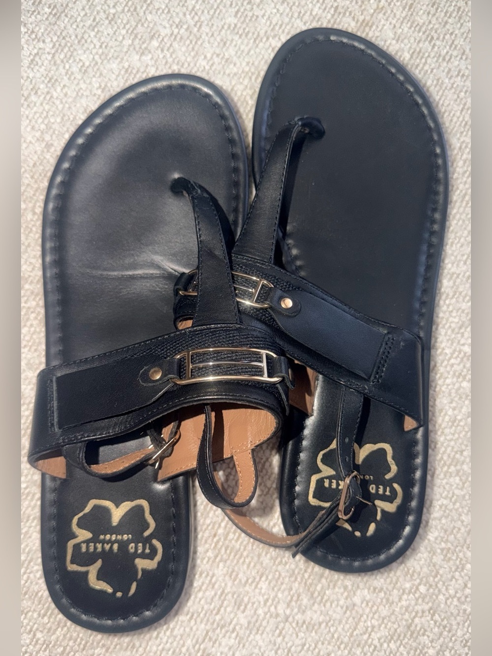 Ted Baker Black Leather Buckle Toe-Loop Sandals